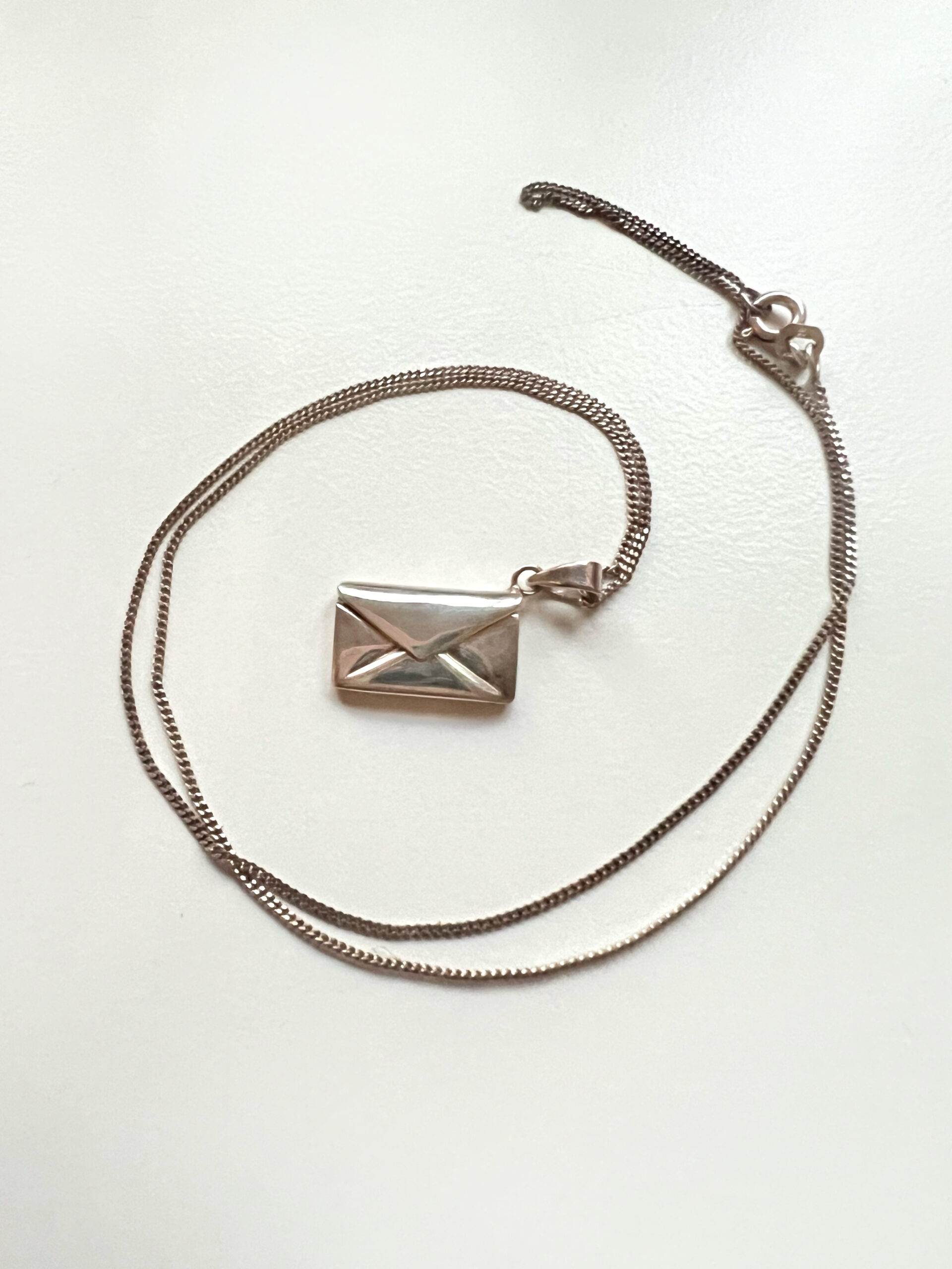 Necklace - Vintage 925 Silver Envelope Locket. Stamped Silver with Small Heart Stamp. Silver Chain ML1953