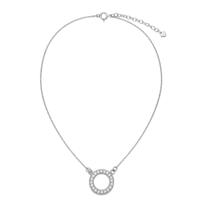 Necklace - 925 Silver Circle Pendant with Clear Stones - ML3706