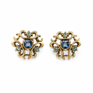 Earrings - Silver Tone Earrings with Filigree Design and Blue Stones - ML3741