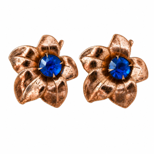 Earrings - Bronze Tone Floral Earrings with Centre Blue Stone - ML3748