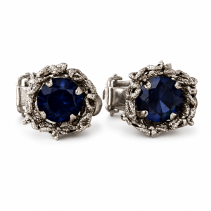 Earrings - Silver Tone Clip-on Earrings with Blue Stone and Filigree Leaf Design - ML3750