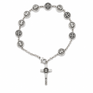 Bracelet. Silver stamped Italy Saint Benedict Roseary Bracelet - ML3751
