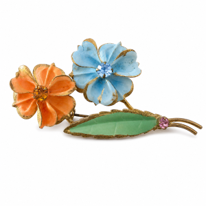 Brooch - Gold Tone Floral Brooch with Multi-Coloured Stones - ML3752