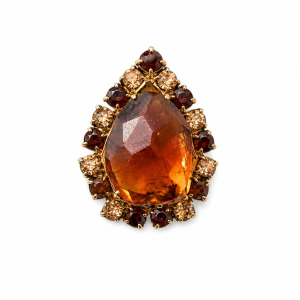 Brooch - Gold Tone Brooch Set in Amber Coloured Stones - ML3753