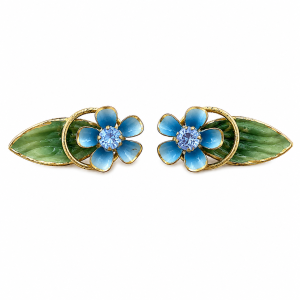 Earrings - Vintage Gold Tone Floral Earrings with Blue Centre Stone - ML3758