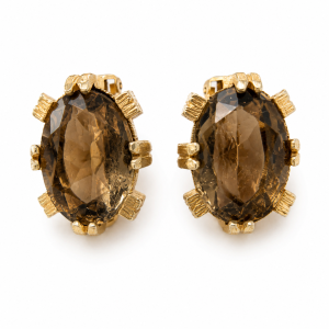 Earrings - Gold Tone Earrings Set with Amber Coloured Stone - ML3761