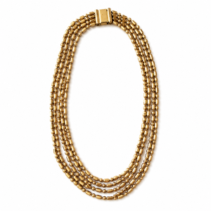 Necklace - Gold Tone Multi-Beaded Necklace with Ball and Chain Strands - ML3767
