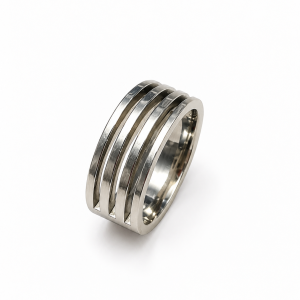 Ring - Zopinni Stamped Stainless Steel Band Ring with Grooved Accent Lines - ML3770