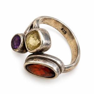 Ring - 925 Silver Ring with Asymmetrical Multi-Coloured Stones - ML3773