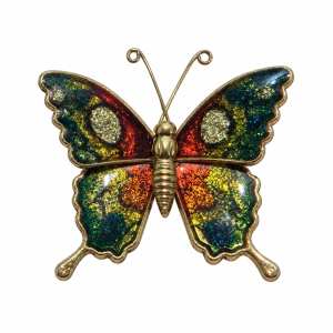 Brooch - Gold Tone Butterfly Brooch with Multi-Coloured Enamel Wings - ML3779