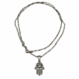 Necklace - 925 Silver Chain Necklace with Hamsa Hand Pendant and Clear Stone - ML3783