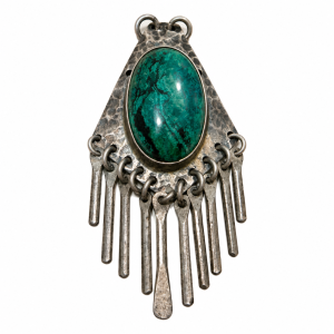 Pendant - 925 Silver Israel Stamped Modernist Style Pendant with Centre Eilat Stone - ML3787