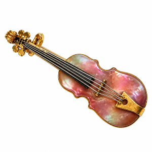 Brooch - Gold Tone Violin Mother of Pearl Brooch Stamped Germany - ML3790