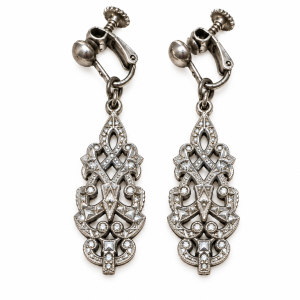 Earrings - Silver Tone Filigree Design Earrings with Marcasite Stones - ML3793