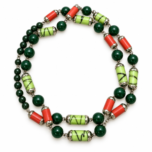 Necklace - Silver Tone Beaded Necklace with Multi-Colour Bead Design - ML3796
